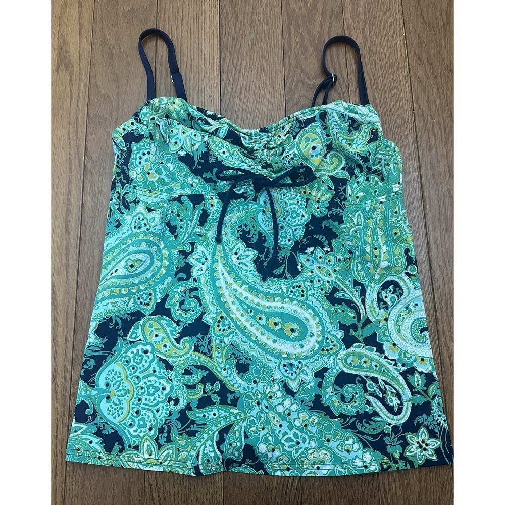 Lands End Blue Green Floral Paisley Tankini Topโ Underwire Size 10L